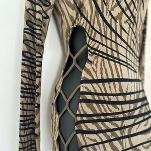 Stylish Tan and Black Patterned Dress